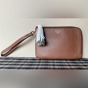 Fossil Wristlet Cow Hide Leather Brown White Tassel Compact Grab-and-Go!  #571